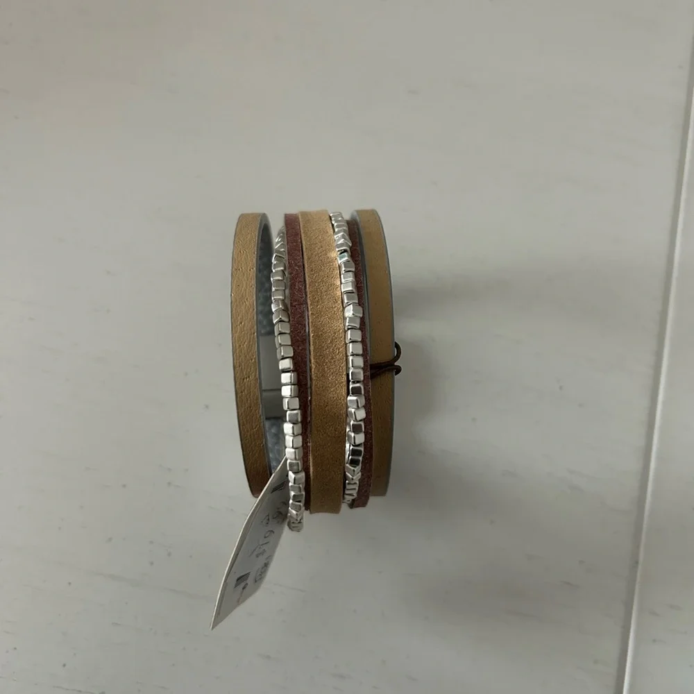 Rain Silver and Tan Leather Bracelet